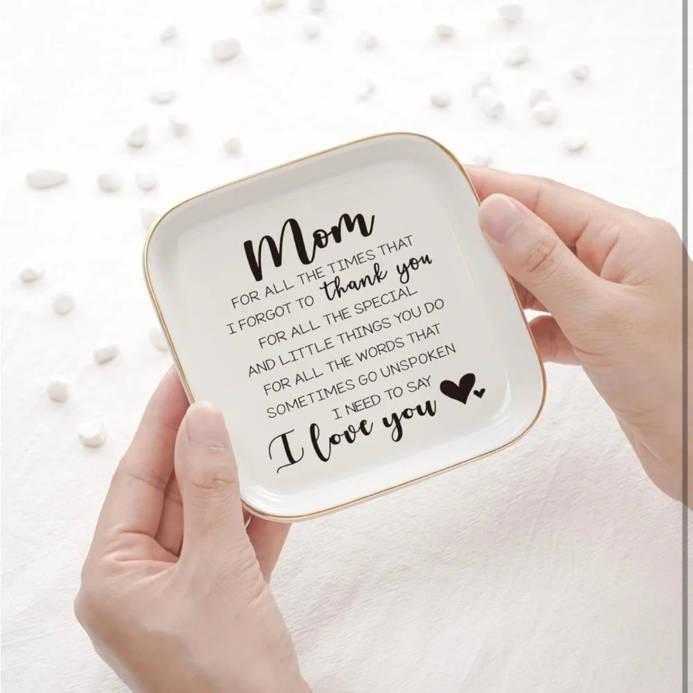 Elegant White Jewelry Dish with Gold Trim for Mom